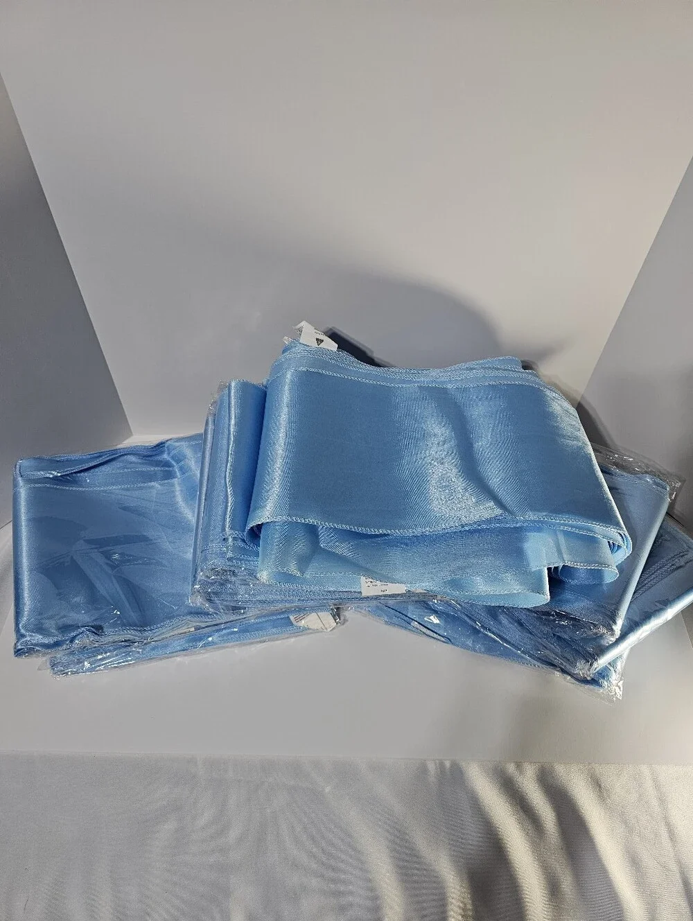 120 Baby Blue Satin Chair Bows/Sashes - 12 Packages Of 10 For Baby Or Wedding